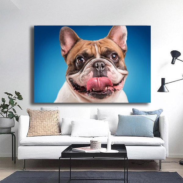 SELFLESSLY Dogs Colored background Bulldog Snout Tongue print painting Canvas Wall Pictures for Living Room Canvas Oil Painting