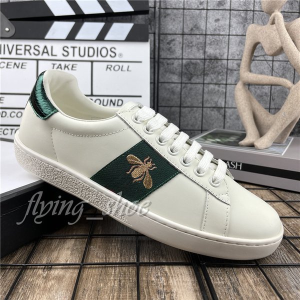 2021 Top Casual Shoes Womens Mens Trainers White Leather Platform Shoes Flat Chaussures De Sport Zapatillas Suede Scarpe ACE Bee Snake Tiger Embroidery With Box