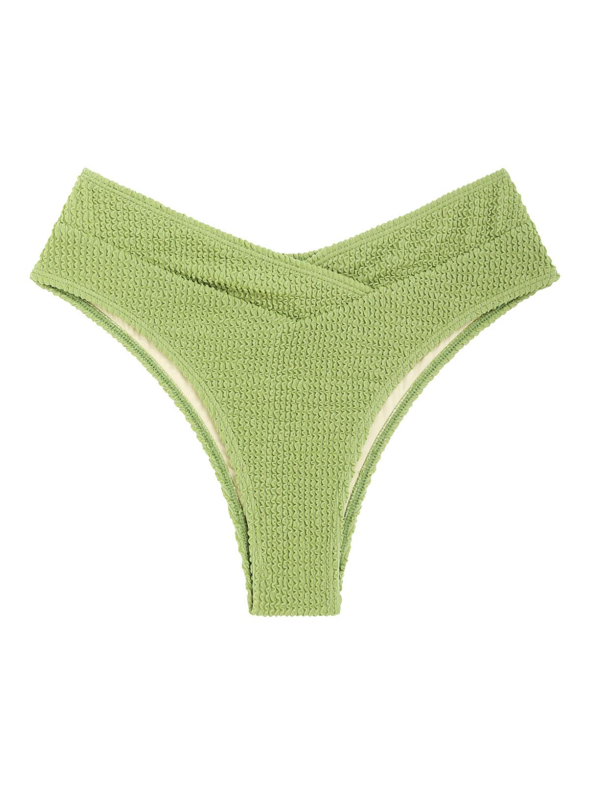 ZAFUL High Waisted Crossover Crinkle Textured Bikini Bottom M Green