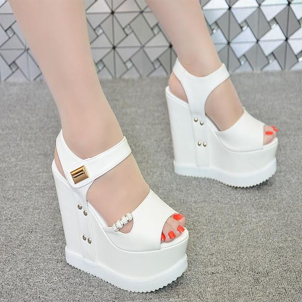 Sandals 15cm Thick Sole Wedge Women Summer Sexy Shoes Fashion Roman Fish Mouth Increase Inside 2021