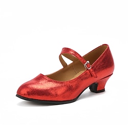 Women's Ballroom Dance Shoes Modern Shoes Indoor Professional Waltz Heel Solid Color Low Heel Customized Heel Buckle Silver Black Red Lightinthebox